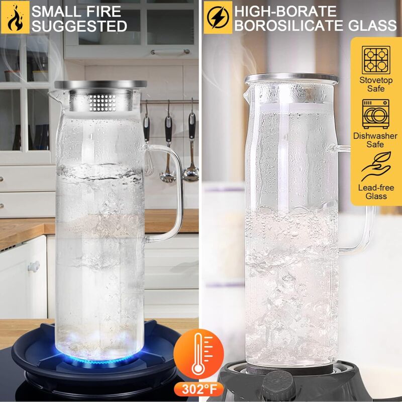 Water Carafe, Glass Pitcher, Glass Jug With Lid And Handle-1.5 Liters V1188-MS-227-1678
