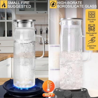 Water Carafe, Glass Pitcher, Glass Jug With Lid And Handle-1.5 Liters V1188-MS-227-1678