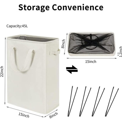 Long Foldable Laundry Basket With Handles 45L Beige V1188-MS-227-1682