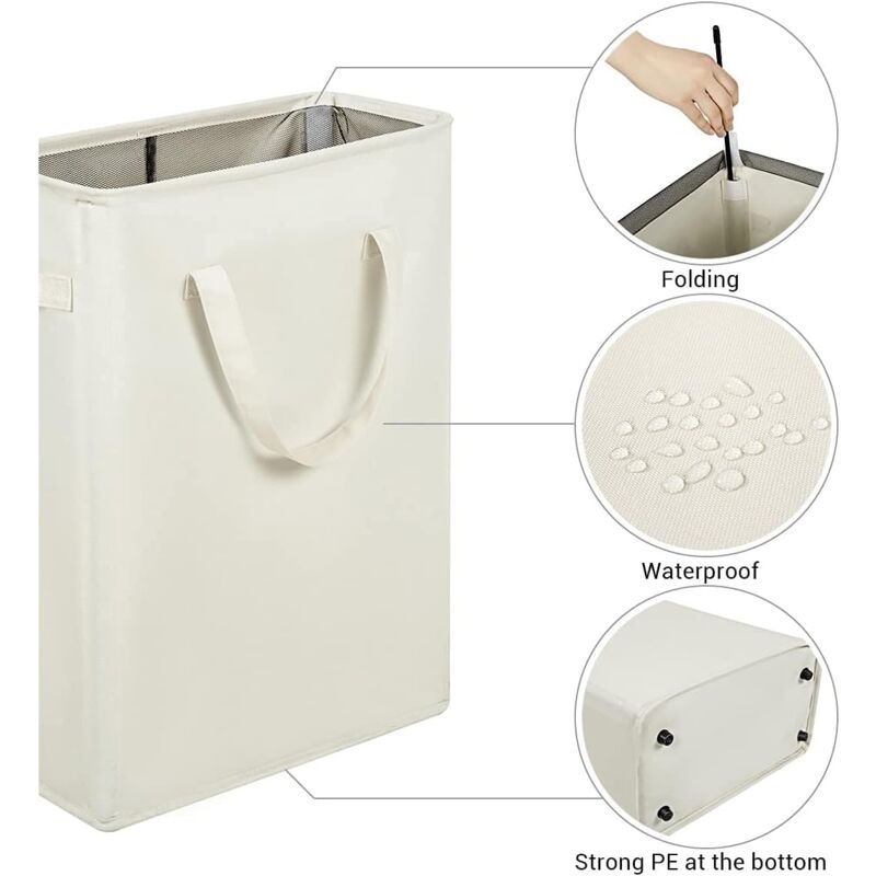 Long Foldable Laundry Basket With Handles 45L Beige V1188-MS-227-1682