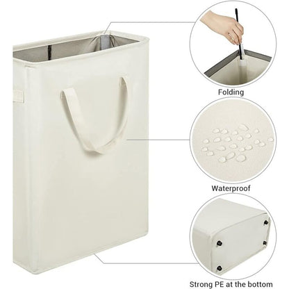Long Foldable Laundry Basket With Handles 45L Beige V1188-MS-227-1682