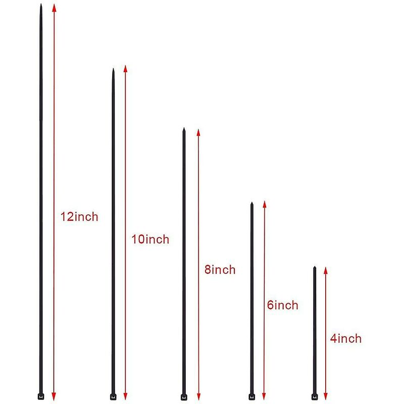 700 Piece Black Nylon Cable Ties, Lengths 4"/ 6"/ 8"/ 10"/ 12" V1188-MS-227-1687