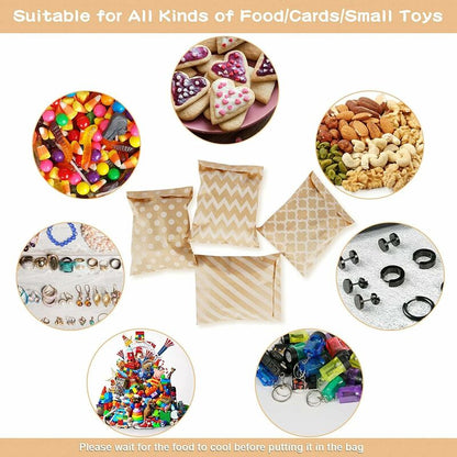 100 Pack Kraft Paper Candy Bags, Candy Cookie Favor Snacks Buffet Grocery Packaging, 4 Different Style No Wax V1188-MS-227-1694
