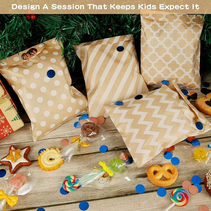 100 Pack Kraft Paper Candy Bags, Candy Cookie Favor Snacks Buffet Grocery Packaging, 4 Different Style No Wax V1188-MS-227-1694