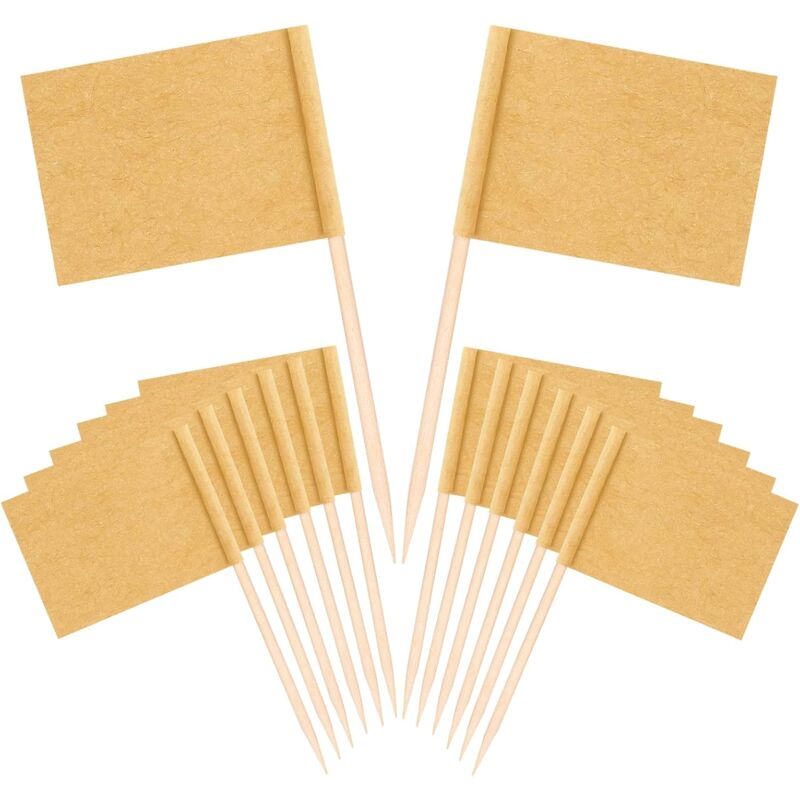 100 pcs Kraft Toothpick Flags, Brown Mini Food Labels Flags For Party Cupcake Decoration Fruit Salad Cheese V1188-MS-227-1695