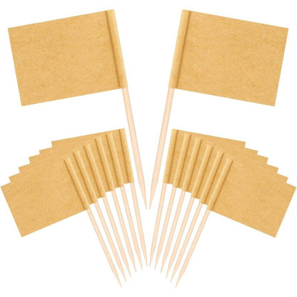 100 pcs Kraft Toothpick Flags, Brown Mini Food Labels Flags For Party Cupcake Decoration Fruit Salad Cheese V1188-MS-227-1695