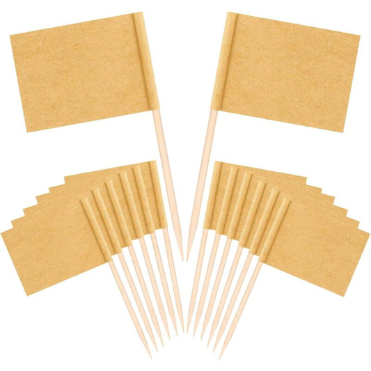 100 pcs Kraft Toothpick Flags, Brown Mini Food Labels Flags For Party Cupcake Decoration Fruit Salad Cheese V1188-MS-227-1695