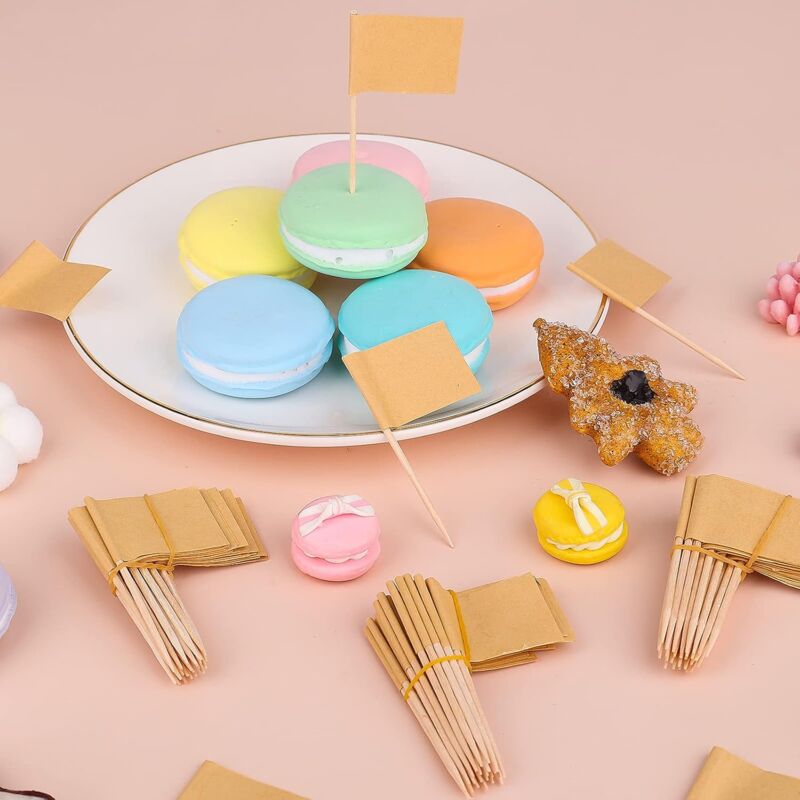100 pcs Kraft Toothpick Flags, Brown Mini Food Labels Flags For Party Cupcake Decoration Fruit Salad Cheese V1188-MS-227-1695