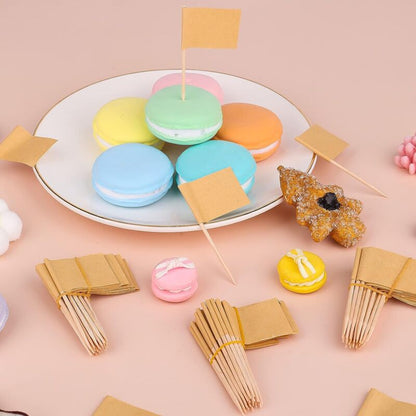 100 pcs Kraft Toothpick Flags, Brown Mini Food Labels Flags For Party Cupcake Decoration Fruit Salad Cheese V1188-MS-227-1695