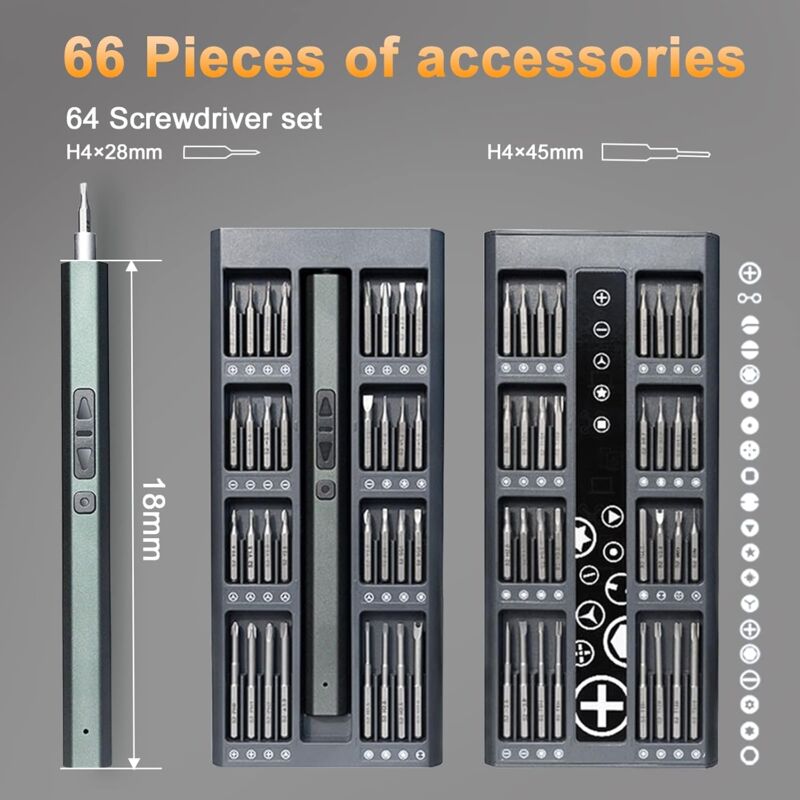 66 In 1 Cordless Electric Precision Screwdriver With LED Light Mini Electronic Screwdriver Kit For Toys V1188-MS-227-1705