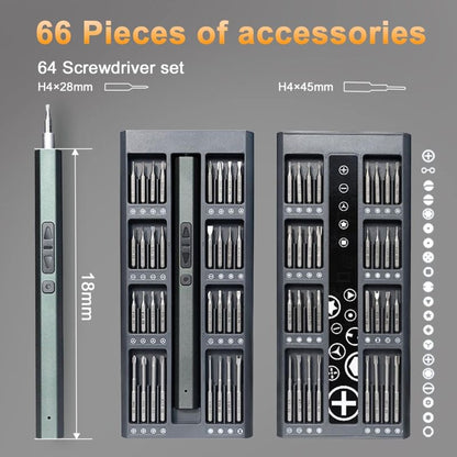66 In 1 Cordless Electric Precision Screwdriver With LED Light Mini Electronic Screwdriver Kit For Toys V1188-MS-227-1705