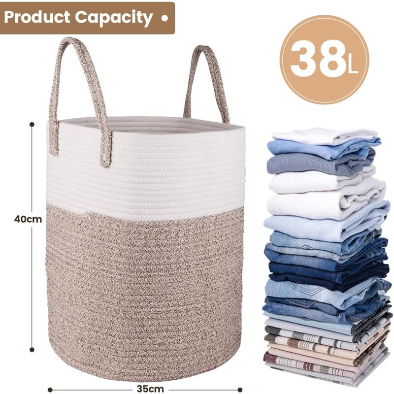 Laundry Basket - 40 X 35 Cm Foldable Storage Baskets - Cotton ROpe Laundry Basket With Handles - Toy Storage V1188-MS-227-1709