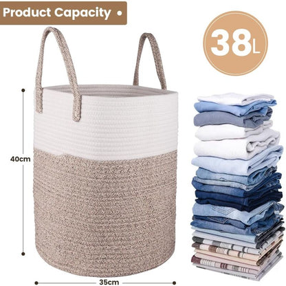 Laundry Basket - 40 X 35 Cm Foldable Storage Baskets - Cotton ROpe Laundry Basket With Handles - Toy Storage V1188-MS-227-1709
