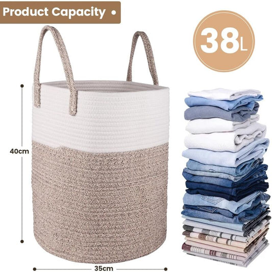 Laundry Basket - 40 X 35 Cm Foldable Storage Baskets - Cotton ROpe Laundry Basket With Handles - Toy Storage V1188-MS-227-1709