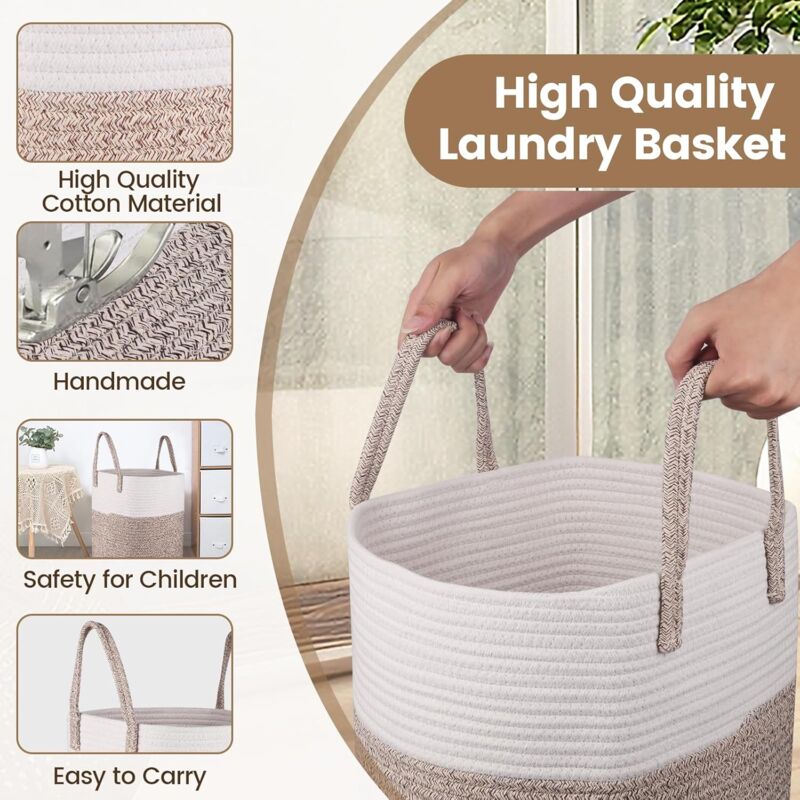 Laundry Basket - 40 X 35 Cm Foldable Storage Baskets - Cotton ROpe Laundry Basket With Handles - Toy Storage V1188-MS-227-1709