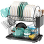 Black 2-Tier Kitchen Dish Drainer, Stainless Steel With Utensil Holder And Drip Tray V1188-MS-227-1710