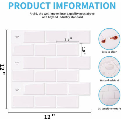 10 pcs White Subway Tiles Self Adhesive Kitchen Bathroom Backsplash 3D Vinyl Brick Adhesive Paper 30X30Cm V1188-MS-227-1718