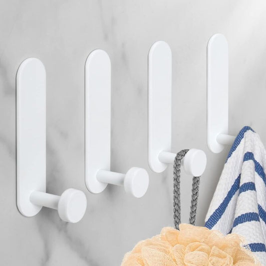 Adhesive Hooks, 4 Pieces Aluminum Bathroom Wall Hooks No Drilling Waterproof Towel Holder, Kitchen Office V1188-MS-227-1731