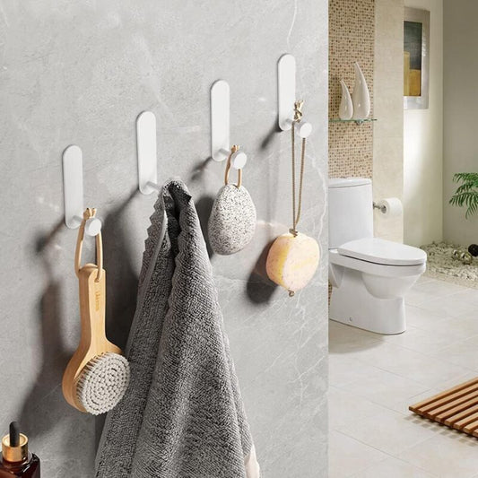 Adhesive Hooks, 4 Pieces Aluminum Bathroom Wall Hooks No Drilling Waterproof Towel Holder, Kitchen Office V1188-MS-227-1731