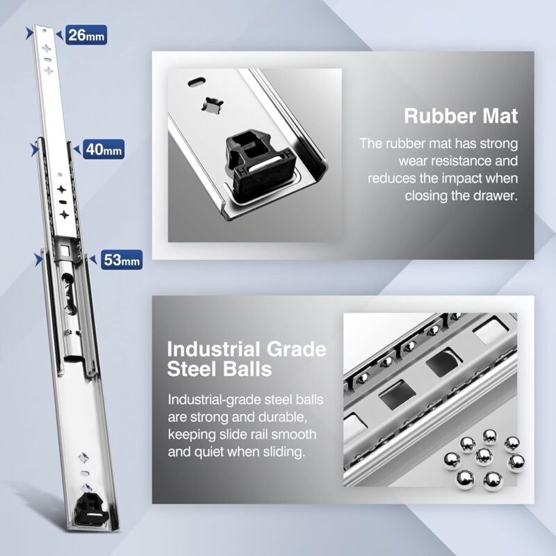 Heavy Duty Drawer Slide With DAmper Drawer Slide 120Kg Load Capacity Ball Bearing 1 Pair (30Cm) V1188-MS-227-1748
