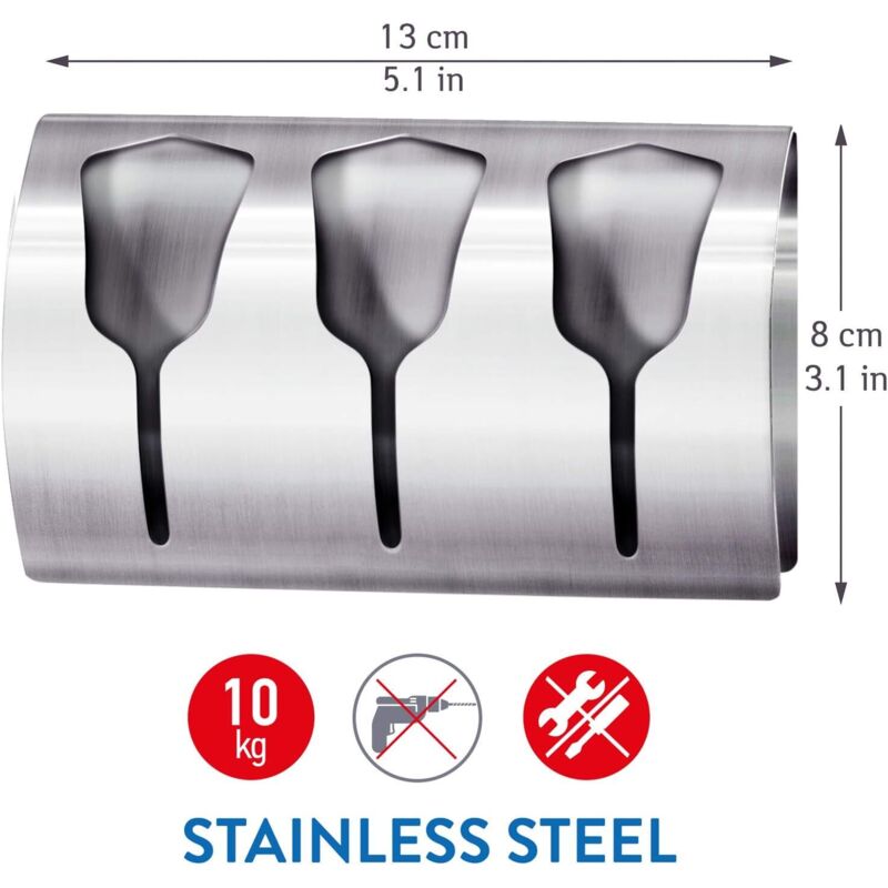 Adhesive Bathroom Towel Holder, Kitchen Towel Rack With 3 Brushed Stainless Steel Hooks, 10 Kg V1188-MS-227-1749