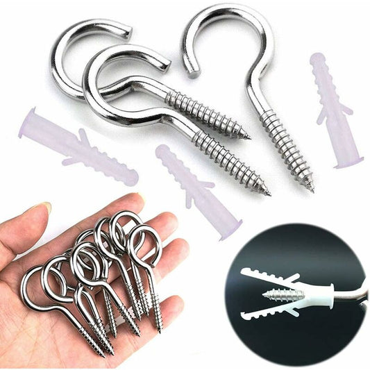 10 pcs Eyebolts, Eye Screws, Stainless Steel Screw Hooks, With 10 pcs Dowels Kit, 5 65Mm, For Chandeliers, V1188-MS-227-1751