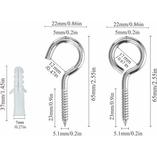 10 pcs Eyebolts, Eye Screws, Stainless Steel Screw Hooks, With 10 pcs Dowels Kit, 5 65Mm, For Chandeliers, V1188-MS-227-1751