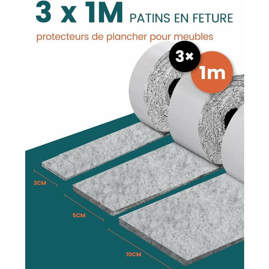 Self-Adhesive Furniture Pads, Furniture Chair Pads 3 ROlls (100 10Cm+100 5Cm+100 2Cm), Chair Pad 4Mm-Thick V1188-MS-227-1755