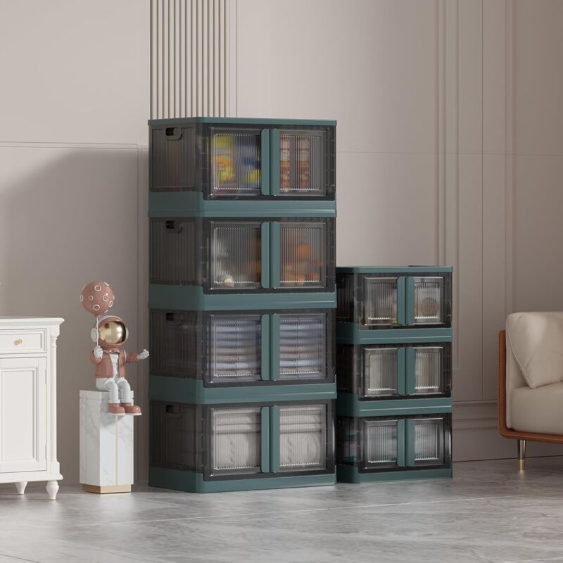 Plastic Storage Box, 32L Foldable Storage Box, With Lid And 4 Stackable Wheels, For Clothes Toys, Kitchen V1188-MS-227-1772