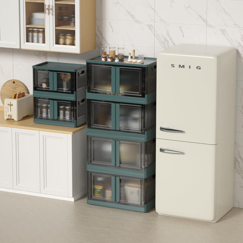 Plastic Storage Box, 32L Foldable Storage Box, With Lid And 4 Stackable Wheels, For Clothes Toys, Kitchen V1188-MS-227-1772