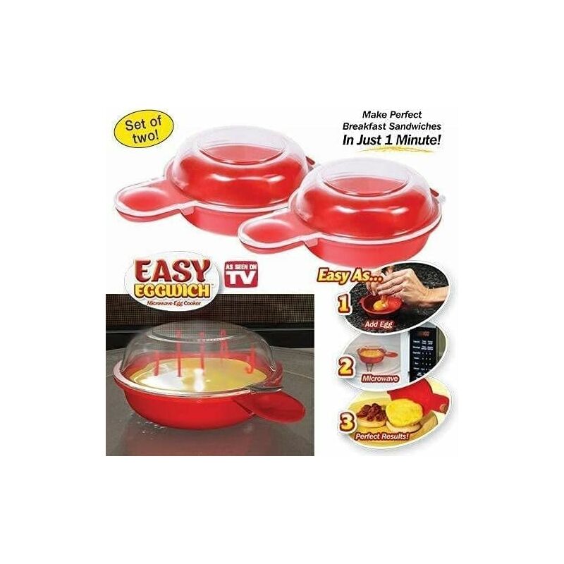 2 Pack Microwave Egg Cooker 1 Minute Hamburg Omelette Maker Kitchen Tool (Red & Clear) V1188-MS-227-1784