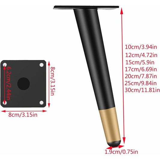 4 pcs Set Furniture Legs 10Cm Metal Table Chair Legs With Non-Slip Silent Base Black+Gold V1188-MS-227-1785