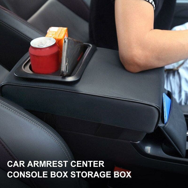 Car Armrest Cushion, Universal Car Center Console Armrest Pillow Pu Leather Memory Foam With Cup Holders And V1188-MS-227-1786