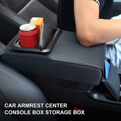 Car Armrest Cushion, Universal Car Center Console Armrest Pillow Pu Leather Memory Foam With Cup Holders And V1188-MS-227-1786