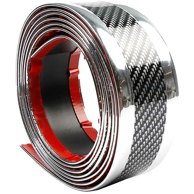 Car Door Sill Sticker Carbon Fiber Silver 7Cmx3M Self-Adhesive Sticker Protector Bumper Guard Strip V1188-MS-227-1796