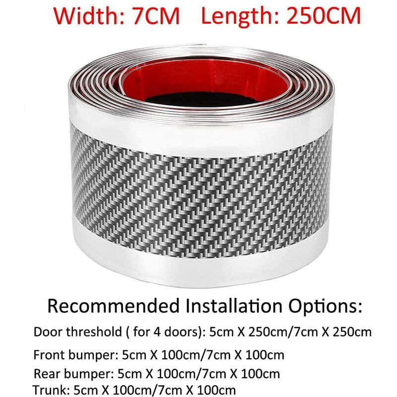 Car Door Sill Sticker Carbon Fiber Silver 7Cmx3M Self-Adhesive Sticker Protector Bumper Guard Strip V1188-MS-227-1796