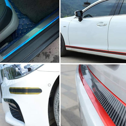 Car Door Sill Sticker Carbon Fiber Silver 7Cmx3M Self-Adhesive Sticker Protector Bumper Guard Strip V1188-MS-227-1796