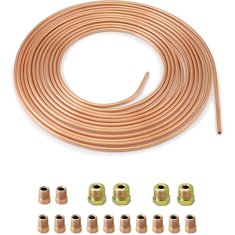 7.6M Brake Copper Hose, Brake Pipe Tube, Od 4.76Mm, Id 3.3Mm With 16 Nuts V1188-MS-227-1800