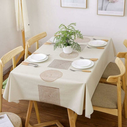 Rectangular Waterproof Pvc Tablecloth, 140 X 220Cm Plastic Table Cloth Stain And Oil Resistant, Beige V1188-MS-227-1804