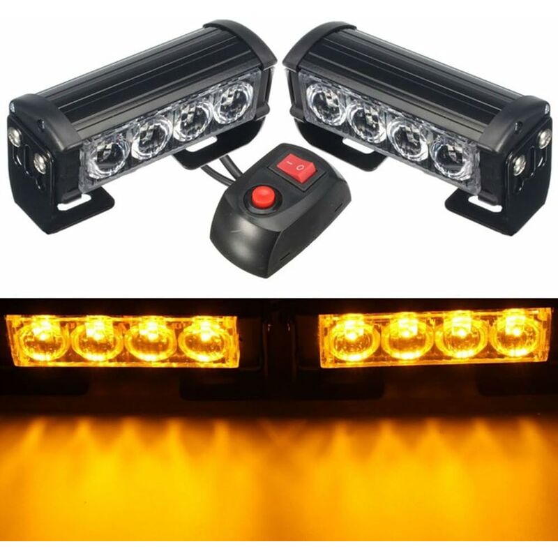 Strobe Lights, 2 pcs 8 LEDs Emergency Strobe Warning Lights Emergency Flashing Warning Lights 12V Universal V1188-MS-227-1805