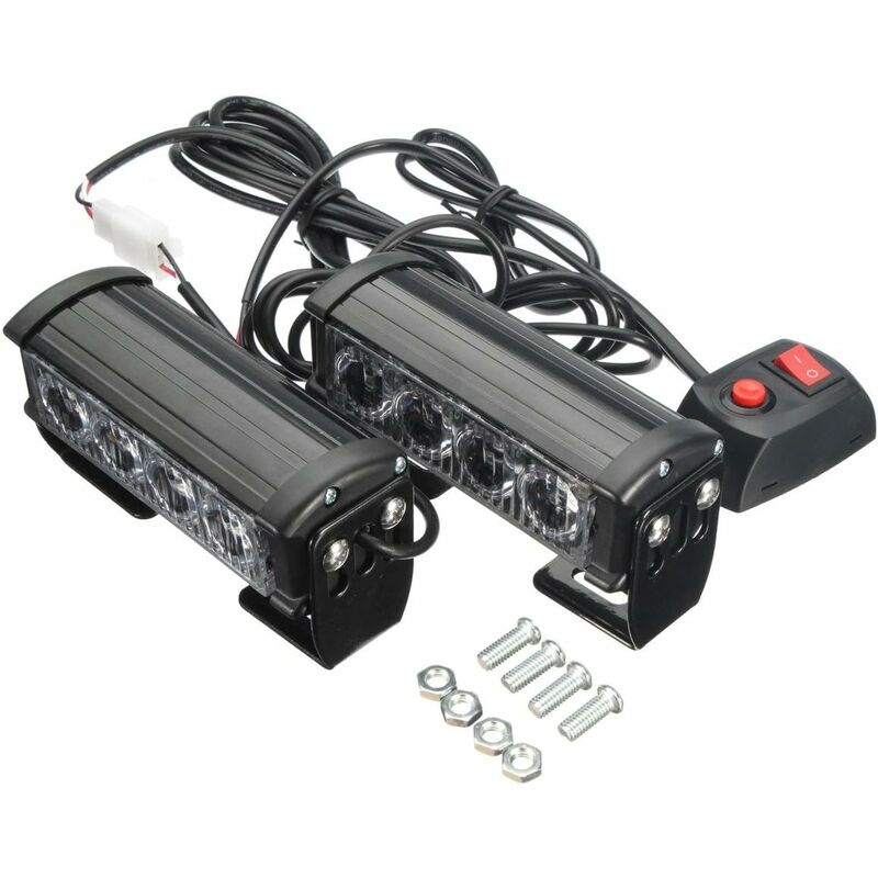 Strobe Lights, 2 pcs 8 LEDs Emergency Strobe Warning Lights Emergency Flashing Warning Lights 12V Universal V1188-MS-227-1805