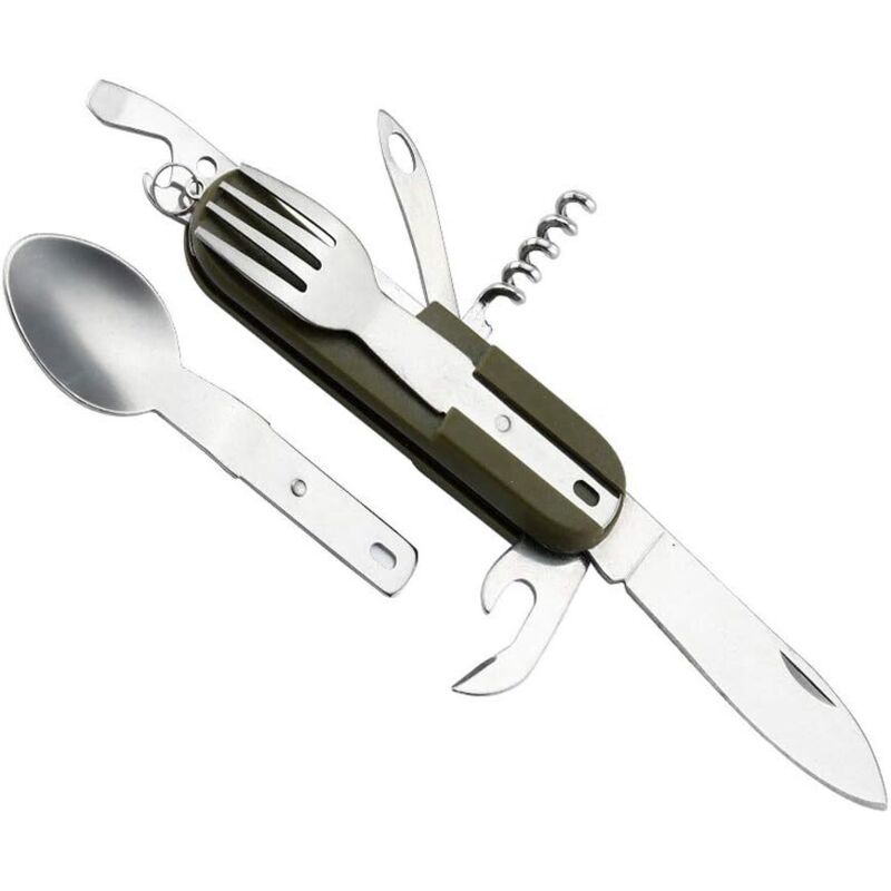 Stainless Steel Folding Tableware Set For Outdoor Camping - 7-In-1 Multi-Function Tool, Removable V1188-MS-227-1810