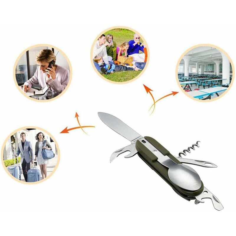 Stainless Steel Folding Tableware Set For Outdoor Camping - 7-In-1 Multi-Function Tool, Removable V1188-MS-227-1810
