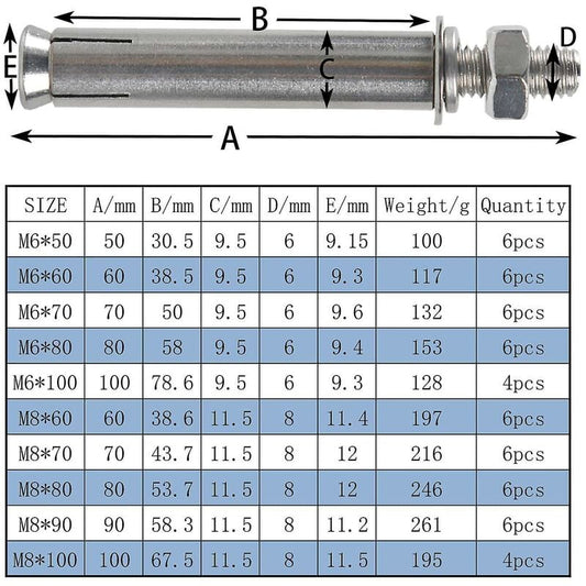 M8X80Mm Hex Expansion Bolts 304 Stainless Steel Expansion Screws Heavy Duty Concrete Anchors Fixing Screws V1188-MS-227-1821