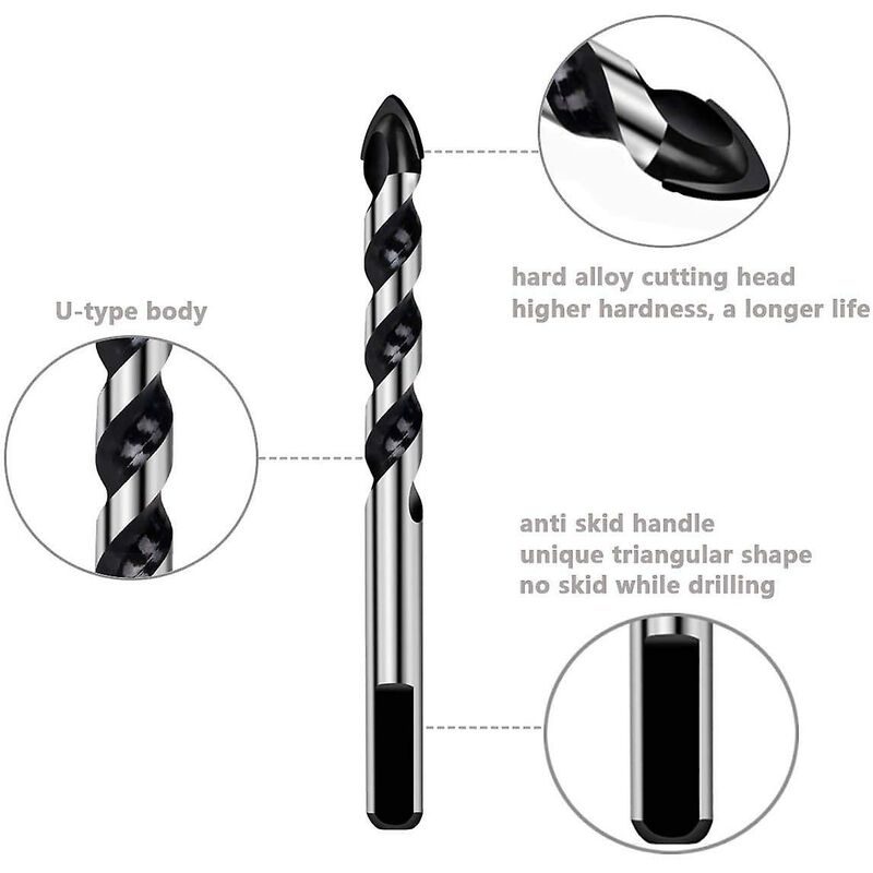 7 pcs Drill Bit Set For Tile, Glass, Concrete, Stone, Brick, Tiles, Ceramic And Mirrors(3Mm 4Mm 5Mm 6Mm 8Mm V1188-MS-227-1824