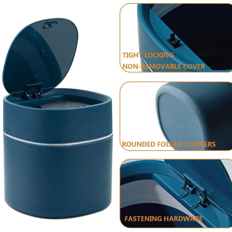 Tabletop Trash Can With Lid, Mini Plastic Trash Can, Small Tabletop Trash Can For Bedrooms, Dining ROoms, V1188-MS-227-1835
