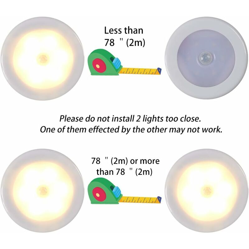 Wireless LED Motion Sensor Light For Closet, Stairs, Hallway, Kitchen, Bedroom (6 pcs) (White Shell (Warm V1188-MS-227-1836