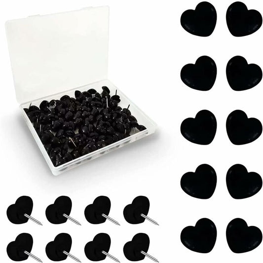 100 pcs Black Heart Shape Push Pins With Steel Point For Pictures And Walls V1188-MS-227-1837