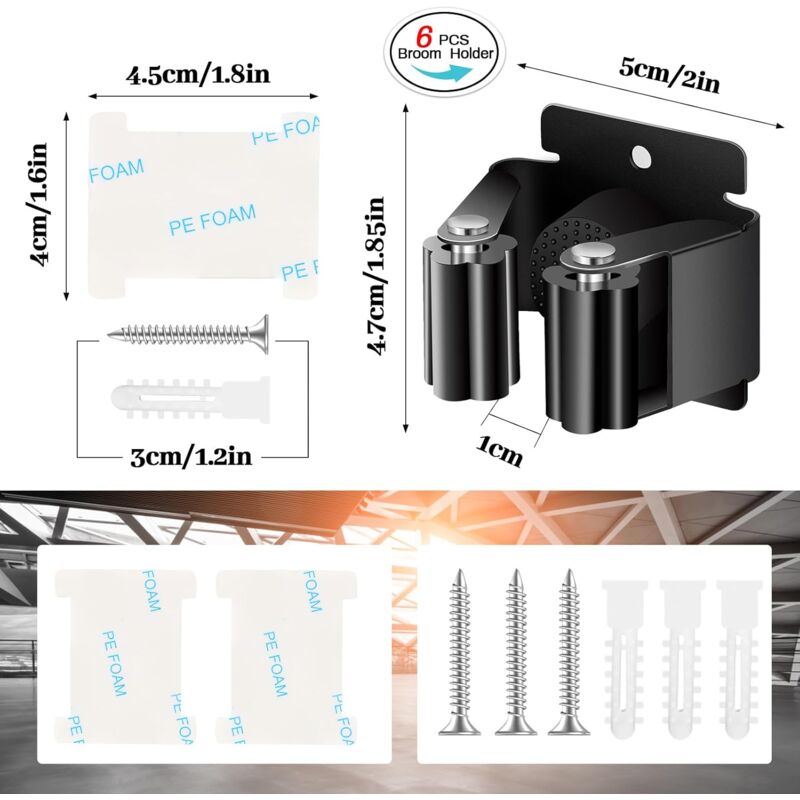 6 Pieces Mop Holder, Wall Mounted Mop Hanger, Mop Holders For Bathroom, Kitchen, Garden, Garage, Office V1188-MS-227-1843