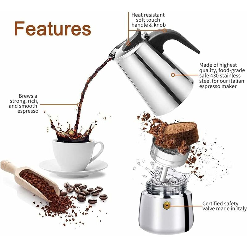 12-Cup Italian Coffee Maker In Stainless Steel, Suitable For All Types Of Hobs, 12 Cups V1188-MS-227-1844